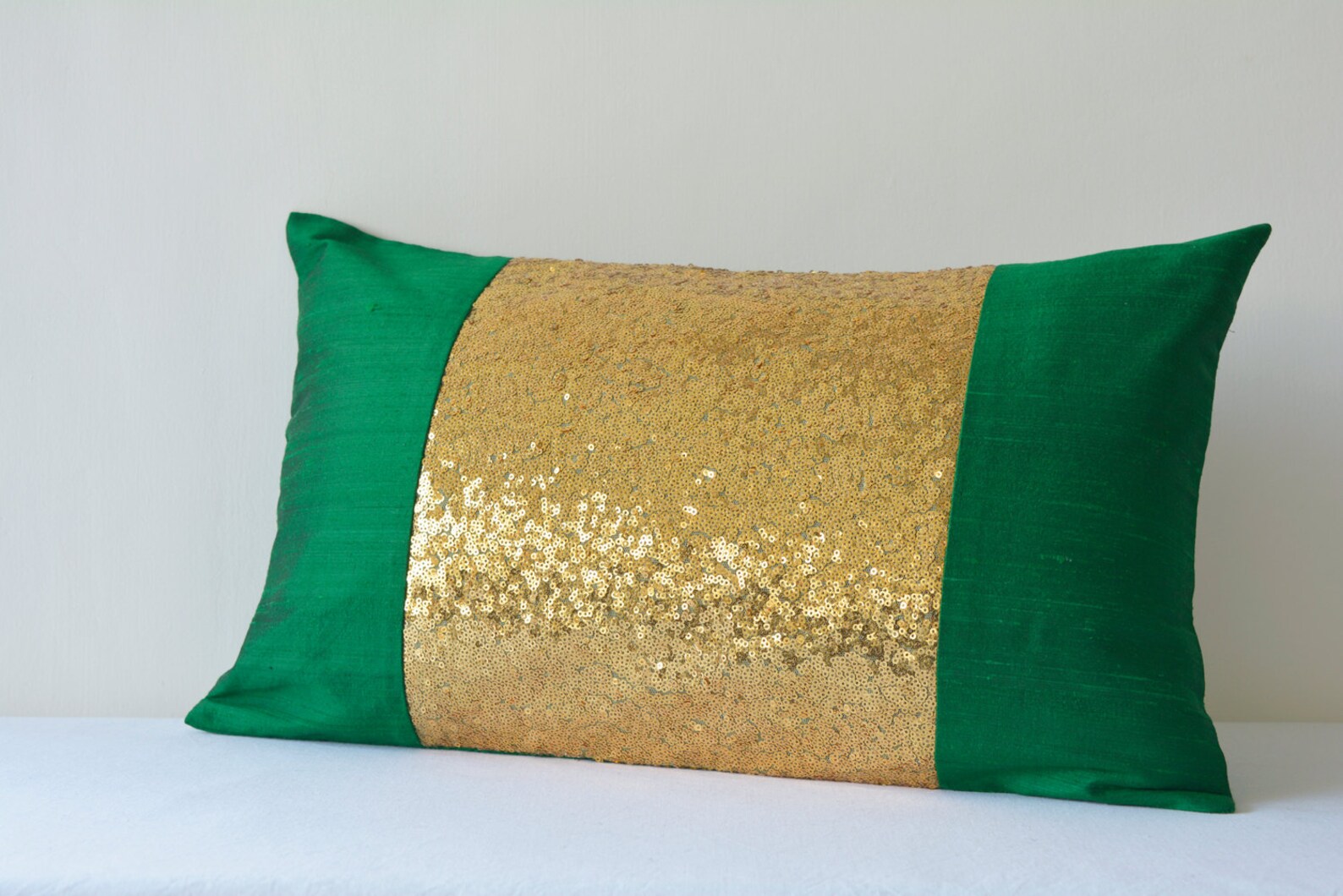 Green & Gold Pillow Cover Green and Gold Sequin Cushion Etsy