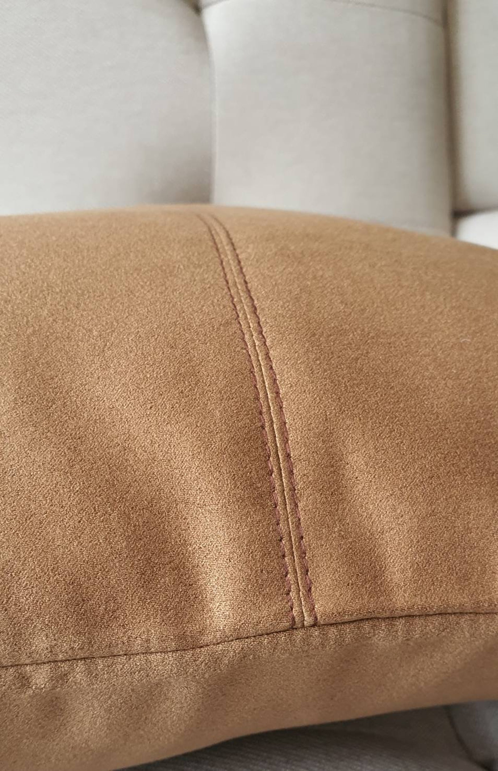Camel Color Faux Suede Pillow Cover with Stitch Detail Etsy