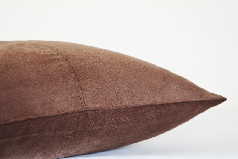 Coffee Brown Faux Suede Pillow Cover with Stitch Detail , Brown Decorative Pillow , Brown Throw Pillow , Suede Cushion Cover, Housewares image 4
