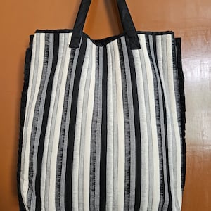 Black & White Ikat Tote Bag , Ikat Fabric Shopper, Cotton Shopping Bag , Cotton Tote Bag