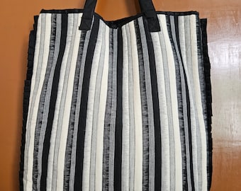 Black & White Ikat Tote Bag , Ikat Fabric Shopper, Cotton Shopping Bag , Cotton Tote Bag