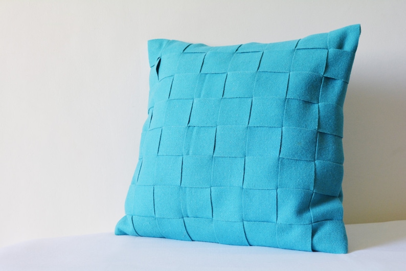 Turquoise Felt Cushion Cover Blue Decorative Pillow Accent Etsy