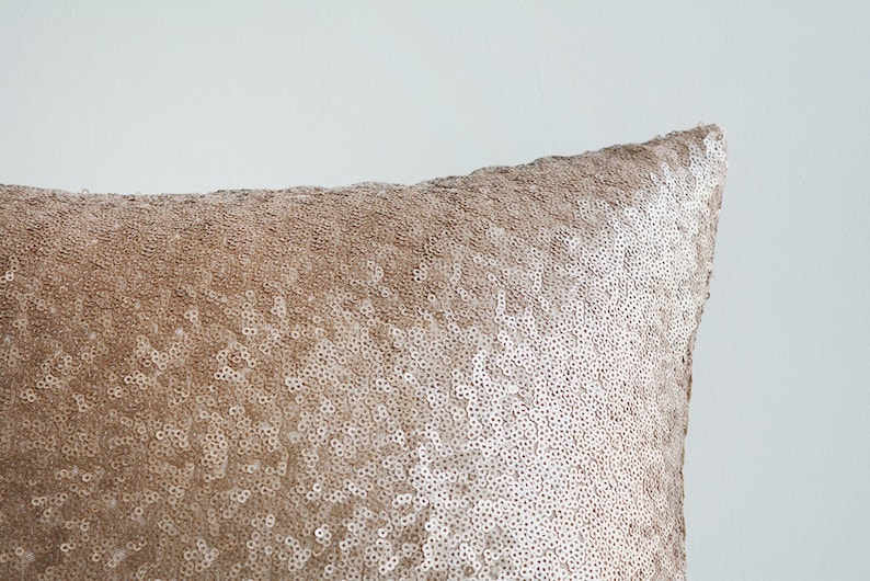 Champagne Metallic Sequin Pillow Cover , Holiday Decor , Throw Pillow , Decorative Pillow , Glitter Pillow , Sparkle Pillow image 5