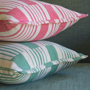 Green Graphic Stripe Pillow Cover , Cotton Woven Stripe Cushion Cover in Green and Off White, Woven Stripe Pillow Cover in Green & Off White