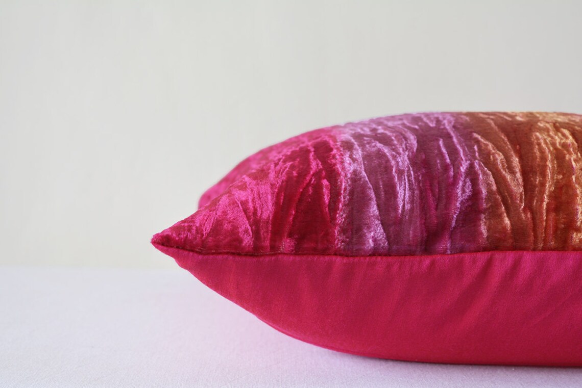 Shaded Pink Crushed Velvet Pillow Hot Pink Velvet Cushion Etsy