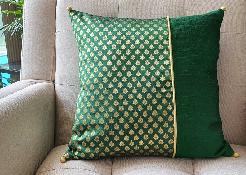 Emerald Green Silk Brocade Pillow Cover Green Brocade Etsy