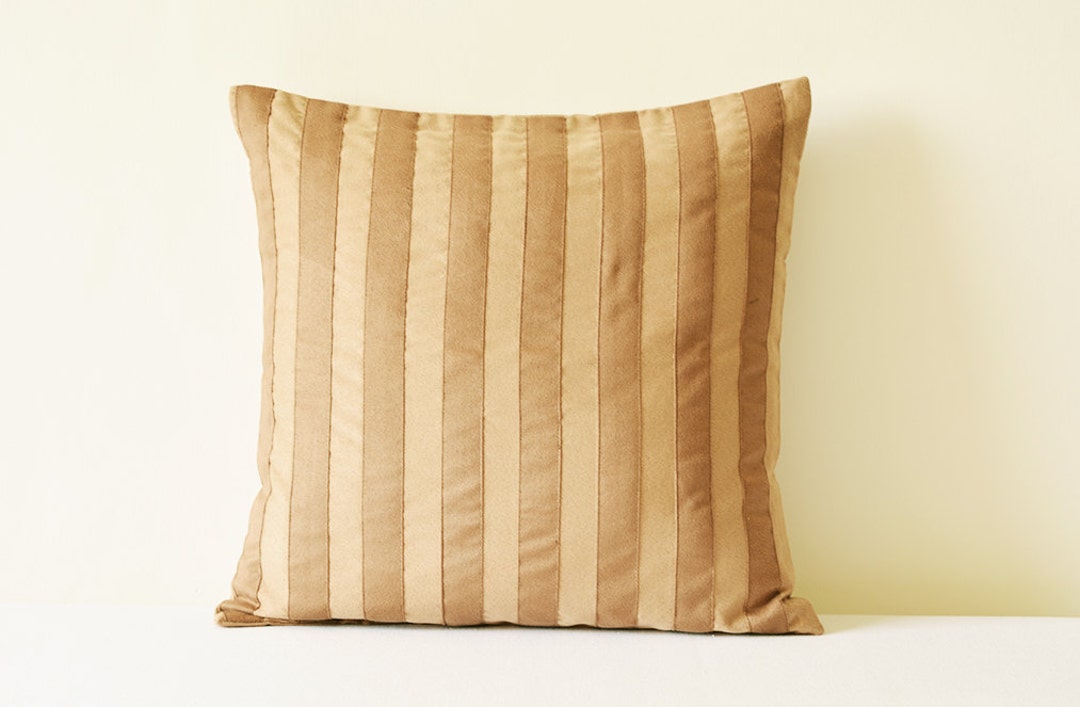 Striped Brown Faux Suede Pillow Cover , Applique' Striped Brown Suede