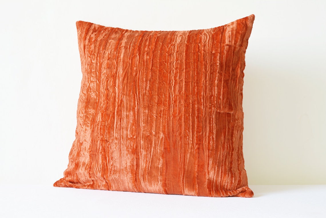 Burnt Orange Crushed Velvet Pillow Orange Velvet Cushion Etsy