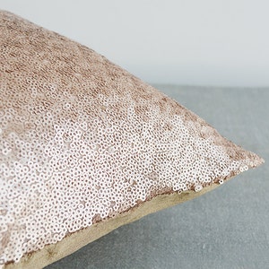 Champagne Metallic Sequin Pillow Cover , Holiday Decor , Throw Pillow , Decorative Pillow , Glitter Pillow , Sparkle Pillow image 2