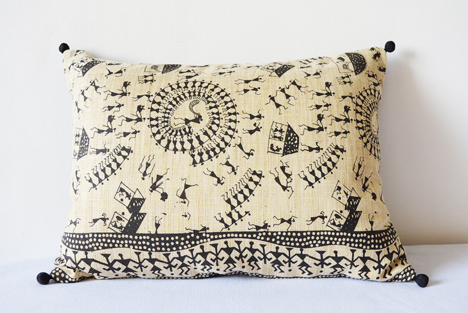 Black and Natural Warli Print Pillow Cover Printed Cushion Etsy