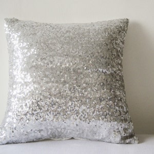 Shiny Silver Sequin Pillow Cover, Silver Decorative Pillow, Silver Metallic Cushion Cover image 1