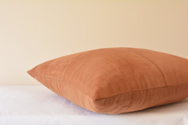 Tan Color Faux Suede Pillow Cover With Stitch Detail Tan Etsy