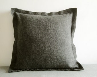Dark Grey Felt Cushion Cover, Decorative Pillow, Accent Throw Pillow , Felt Pillow with Flange