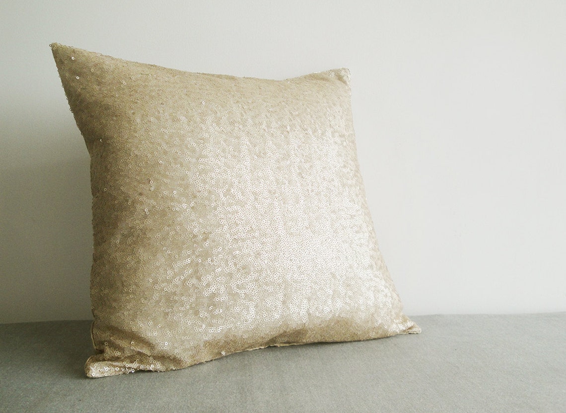 Light Gold Sequin Pillow Cover Matt Beige Sequin Pillow Etsy
