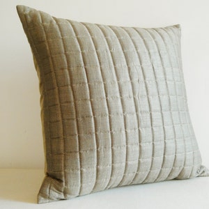 Quilted Linen and Silk Blended Pillow , Quilted Cushion Cover , Taupe Color Pillow , Warm Grey Linen Pillow image 3