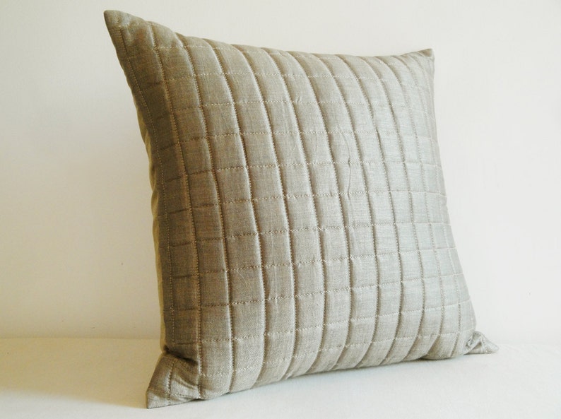 Quilted Linen and Silk Blended Pillow , Quilted Cushion Cover , Taupe Color Pillow , Warm Grey Linen Pillow image 3