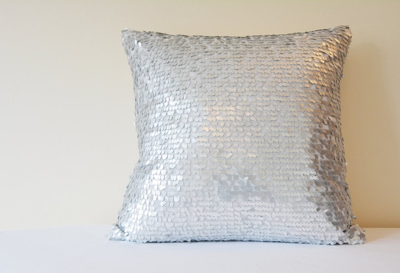 Silver Dancing Sequin Pillow Cover, Silver Sequin Cushion Cover , Silver Decor Pillow , Shiny Silver Metallic Pillow, Silver Scatter Cushion image 1