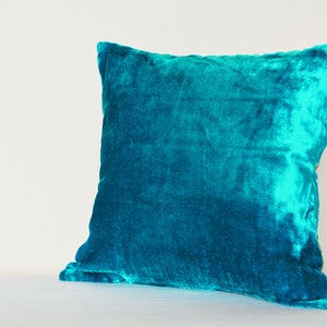 Turquoise Velvet Pillow , Turq Velvet Cushion Cover , Decor Pillow , Blue Velvet Throw Pillow , Housewares , Velvet Cushion image 2