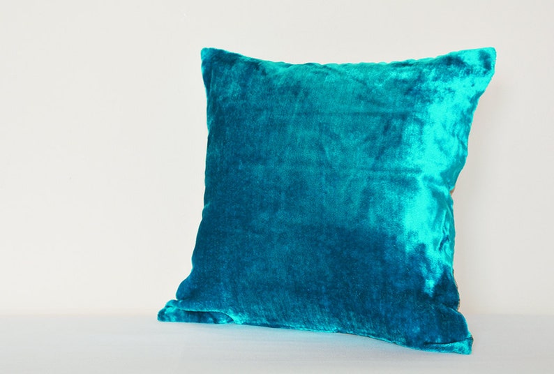 Turquoise Velvet Pillow , Turq Velvet Cushion Cover , Decor Pillow , Blue Velvet Throw Pillow , Housewares , Velvet Cushion image 2