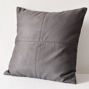 Dark Grey Faux Suede Pillow Cover with Stitch Detail , Grey Decorative Pillow , Grey Faux Suede Throw Pillow , Grey Suede Cushion Cover