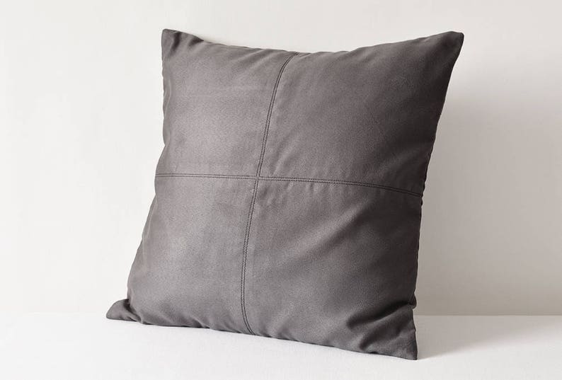 Dark Grey Faux Suede Pillow Cover With Stitch Detail Grey Etsy