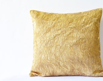Oh So Gold Pleated Metallic Pillow Cover , Fused Pleat Gold Cushion , Gold Decorative Pillow , Throw Pillow, Cushion Cover , Christmas Decor
