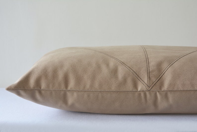 Light Brown Faux Suede Lumbar Pillow Cover With Stitch Detail Etsy