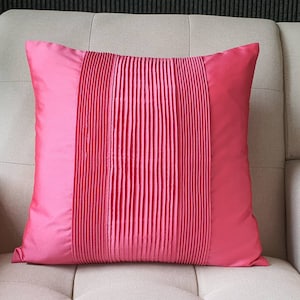 Rosa brillante, cubierta de almohada de tafetán plisado, cubierta de cojín con textura rosa maciza, decoración de la habitación de los niños