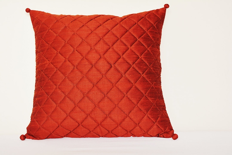 Dark Rust Quilted Silk Decor Pillow Deep Rust Maroon Etsy