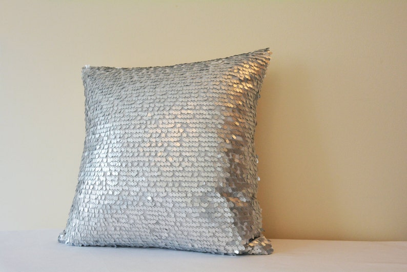 Silver Dancing Sequin Pillow Cover, Silver Sequin Cushion Cover , Silver Decor Pillow , Shiny Silver Metallic Pillow, Silver Scatter Cushion image 2