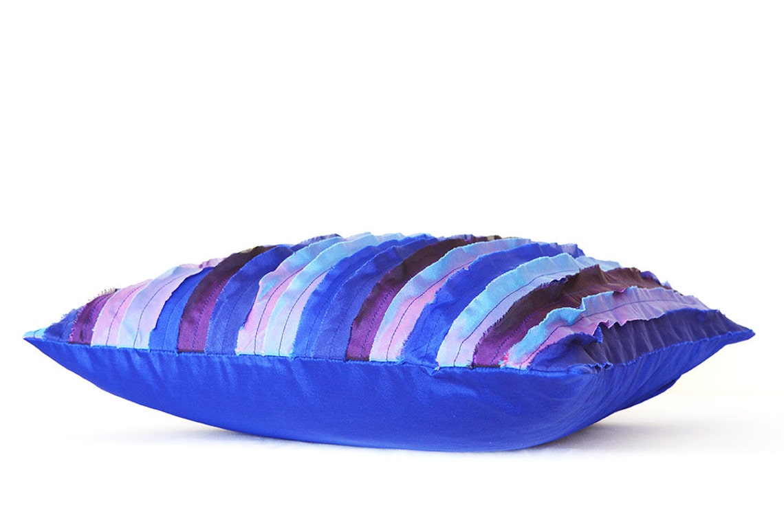 Shades of Blue Textured & Frayed Poly Silk Pillow Cover Etsy