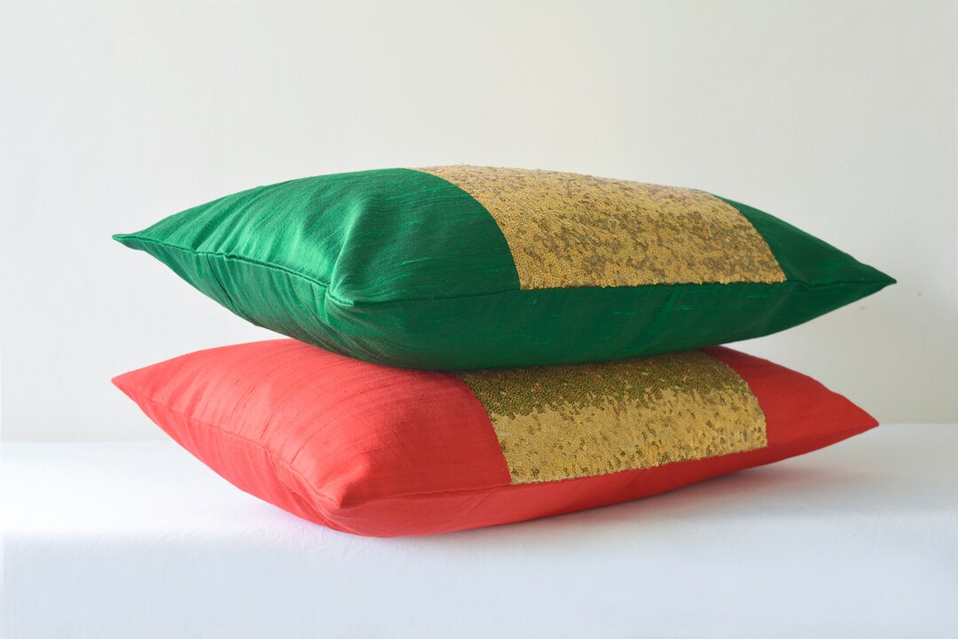 Green & Gold Pillow Cover Green and Gold Sequin Cushion Etsy