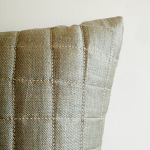 Quilted Linen and Silk Blended Pillow , Quilted Cushion Cover , Taupe Color Pillow , Warm Grey Linen Pillow image 2