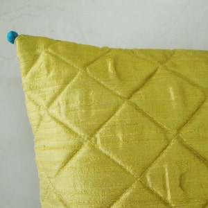 Chartreuse Green Quilted Decor Pillow, Cushion Cover in Dupioni Silk