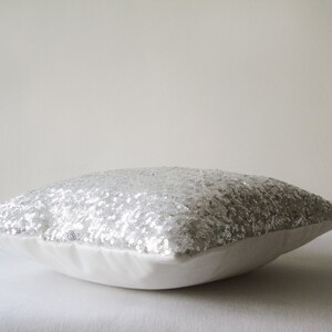 Shiny Silver Sequin Pillow Cover, Silver Decorative Pillow, Silver Metallic Cushion Cover image 2