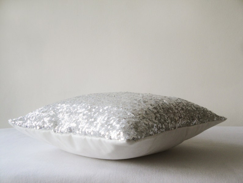 Shiny Silver Sequin Pillow Cover, Silver Decorative Pillow, Silver Metallic Cushion Cover image 2