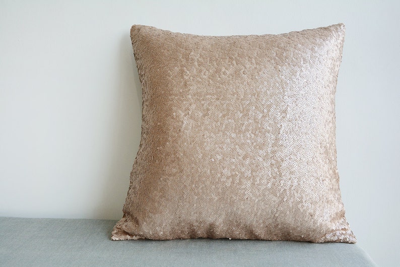 Champagne Metallic Sequin Pillow Cover , Holiday Decor , Throw Pillow , Decorative Pillow , Glitter Pillow , Sparkle Pillow image 1