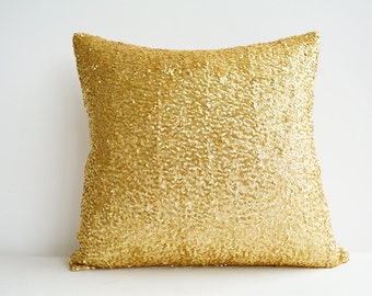 Bright and Shiny Gold Pillow Cover , Christmas Gold Pillow , Gold Interiors , Gold Sequin Cushion Cover , Metallic Gold Pillow Cover