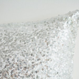 Silver and White Sequin Pillow Cover , Silver Holiday Decor , Throw Pillow , Silver Sequin Decorative Pillow