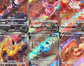Zestaw kart proxy Umbreon V – wszystkie holograficzne grafiki fanowskie Eeveelutions – spersonalizowana karta kolekcjonerska z teksturą