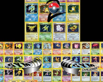 Zestawy kart proxy Pokémon Vintage – zestaw podstawowy 2, bohaterowie siłowni i wyzwanie siłowni | Klasyczny styl z 1999 r. | Niestandardowe zestawy holograficzne