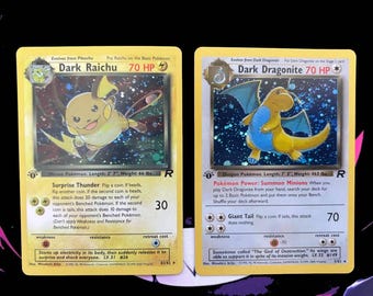 Dark Raichu i Dark Dragonite Holo | Zespół Rocket, karty proxy w stylu vintage