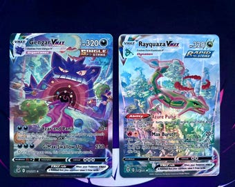 Zestaw Gengar VMAX i Rayquaza VMAX Holo Proxy – 2 najbardziej poszukiwane karty VMAX – stworzone przez fanów Pokémon
