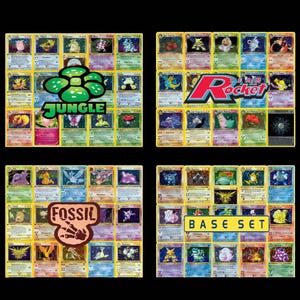 Set di carte proxy Pokémon vintage: set base, giungla, fossile e Team Rocket / stile classico 1999 / confezioni espositive olografiche personalizzate