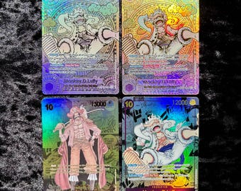 Zestaw kart proxy One Piece – Gear 5 Holo Edition, Luffy, Ace, Sabo (4 karty)