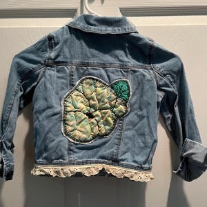 Girls upcycled denim jacket - size 5