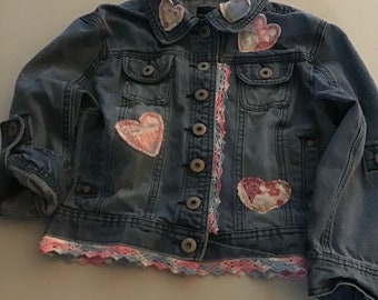 Girls Upcycled Embellished Denim Jacket - Small