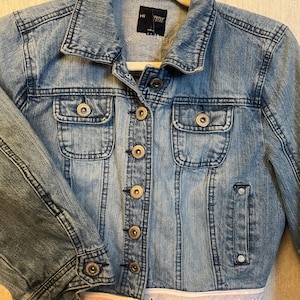 Girls “Highway Jeans” brand upcycled denim jacket - size large