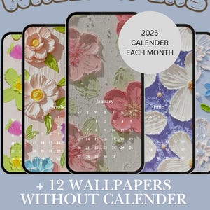 Calender 2025 Phone Wallpaper – Floral Calendar Lock Screen | Aesthetic Digital Download