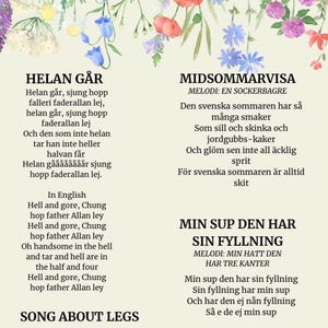 Midsommar Sånghäfte. Svenska Snapsvisor & Sommarvisor. Digital PDF för Midsommarfest och Kräftskiva A5